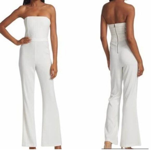 $495 Alice & Olivia Strapless white jumpsuit w back zipper New (Flawed) - Picture 1 of 10